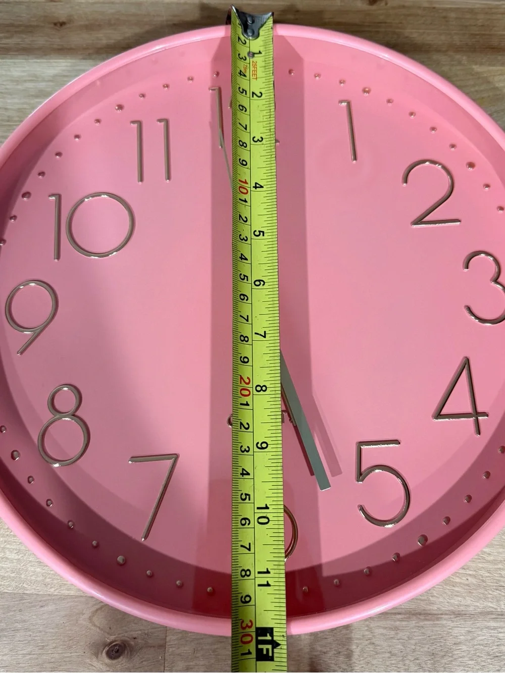 Pink Wall Clock with Gold Numerals and Hands - Quartz